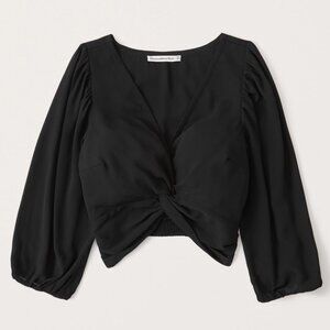 Abercrombie & Fitch Knot-Front Long-Sleeve Top – XS (Black)